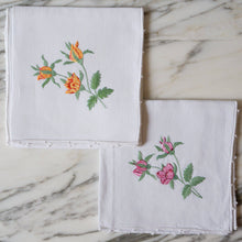 Load image into Gallery viewer, White Linen Hand-Embroidered Flower Napkins - La Porte Bonheur
