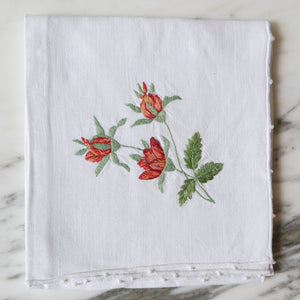 White Linen Hand-Embroidered Flower Napkins - La Porte Bonheur