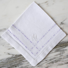 Load image into Gallery viewer, White and Purple Linen Napkins with 'OG' Monogram - La Porte Bonheur