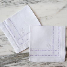 Load image into Gallery viewer, White and Purple Linen Napkins with 'OG' Monogram - La Porte Bonheur
