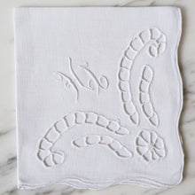Load image into Gallery viewer, White Linen Cutout Cocktail Napkins with HL Monogram - La Porte Bonheur