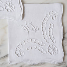 Load image into Gallery viewer, White Linen Cutout Cocktail Napkins with HL Monogram - La Porte Bonheur