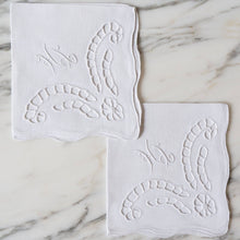Load image into Gallery viewer, White Linen Cutout Cocktail Napkins with HL Monogram - La Porte Bonheur