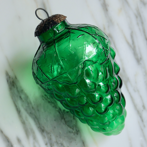 vintage french green Glass Christmas Ornament shaped like grapes