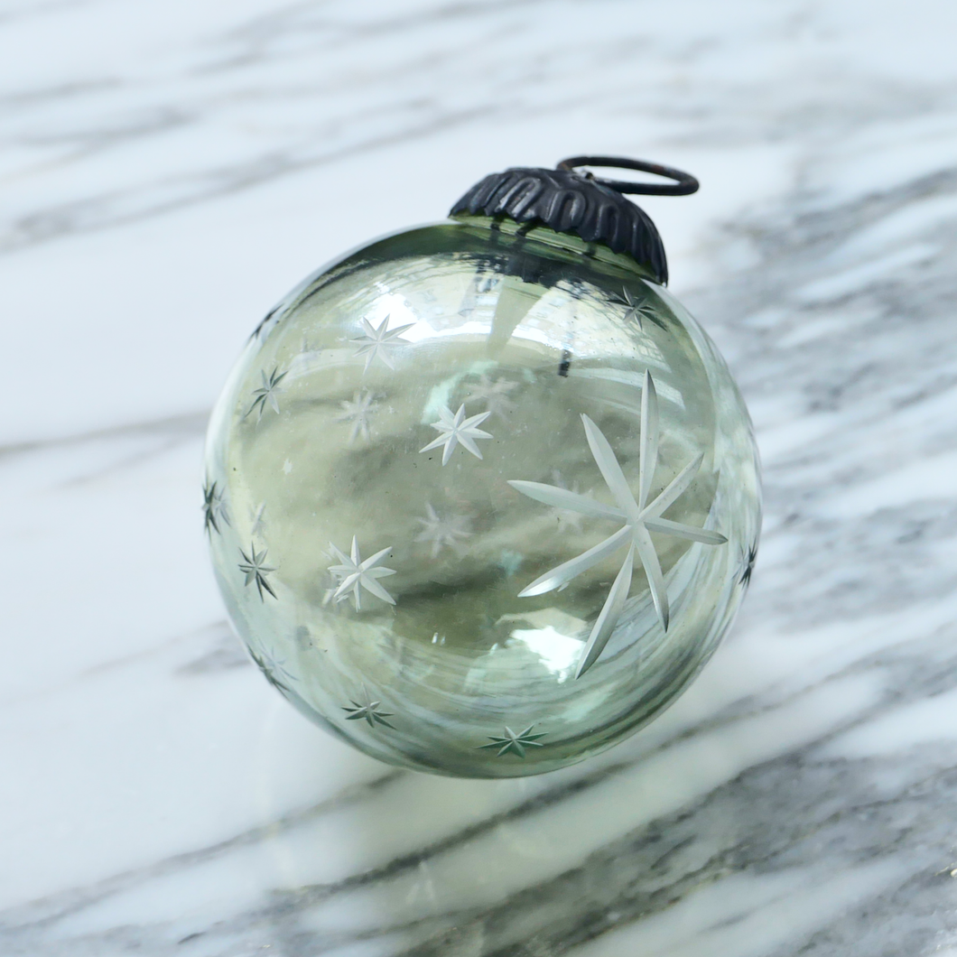clear glass vintage french christmas etched star ornament