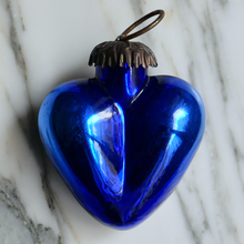 Load image into Gallery viewer, vintage french mini blue heart mercury glass christmas ornament
