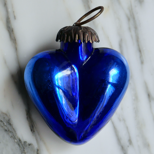 vintage french mini blue heart mercury glass christmas ornament