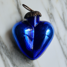 Load image into Gallery viewer, vintage french mini blue heart mercury glass christmas ornament
