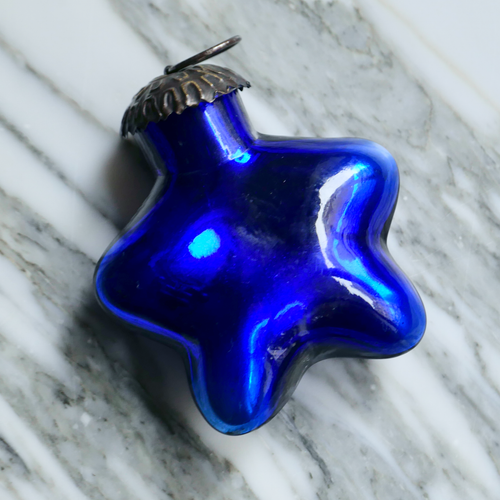 vintage french mini blue star mercury glass christmas ornament