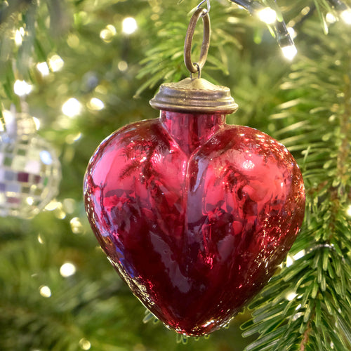 Dark Red Heart Mercury Glass Ornament - La Porte Bonheur
