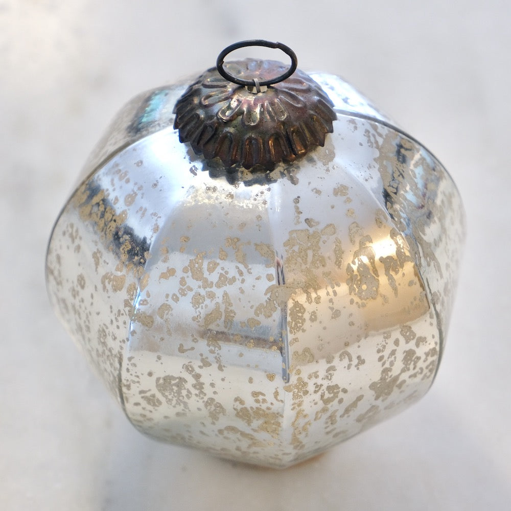 Flat Silver Snowball Mercury Glass Vintage French Christmas Ornament