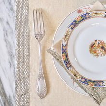 Load image into Gallery viewer, Silver Embroidered Natural Napkins and Placemats - La Porte Bonheur
