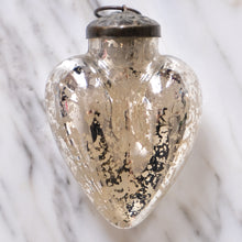 Load image into Gallery viewer, Silver Heart Mercury Glass Ornament - La Porte Bonheur
