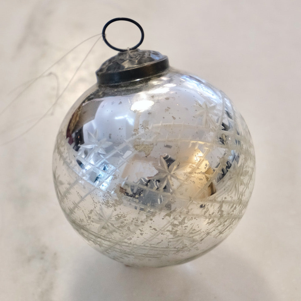 Vintage French Silver Etched Mercury Glass Christmas Ornament 