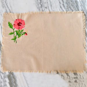 Tan Placemats with Hand-Embroidered Flowers - La Porte Bonheur