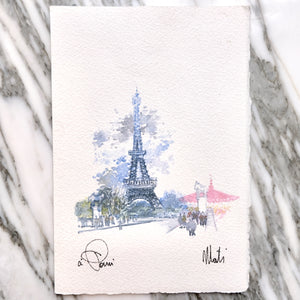 Watercolor Eiffel Tower Mini by Mati - La Porte Bonheur