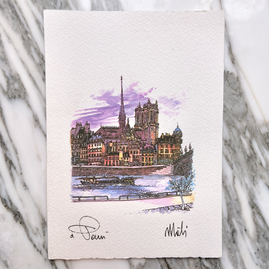 Watercolor Notre Dame Mini by Mati - La Porte Bonheur