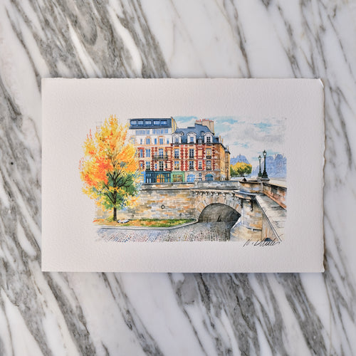 Watercolor Pont Neuf by Nikolla Dhales La Porte Bonheur