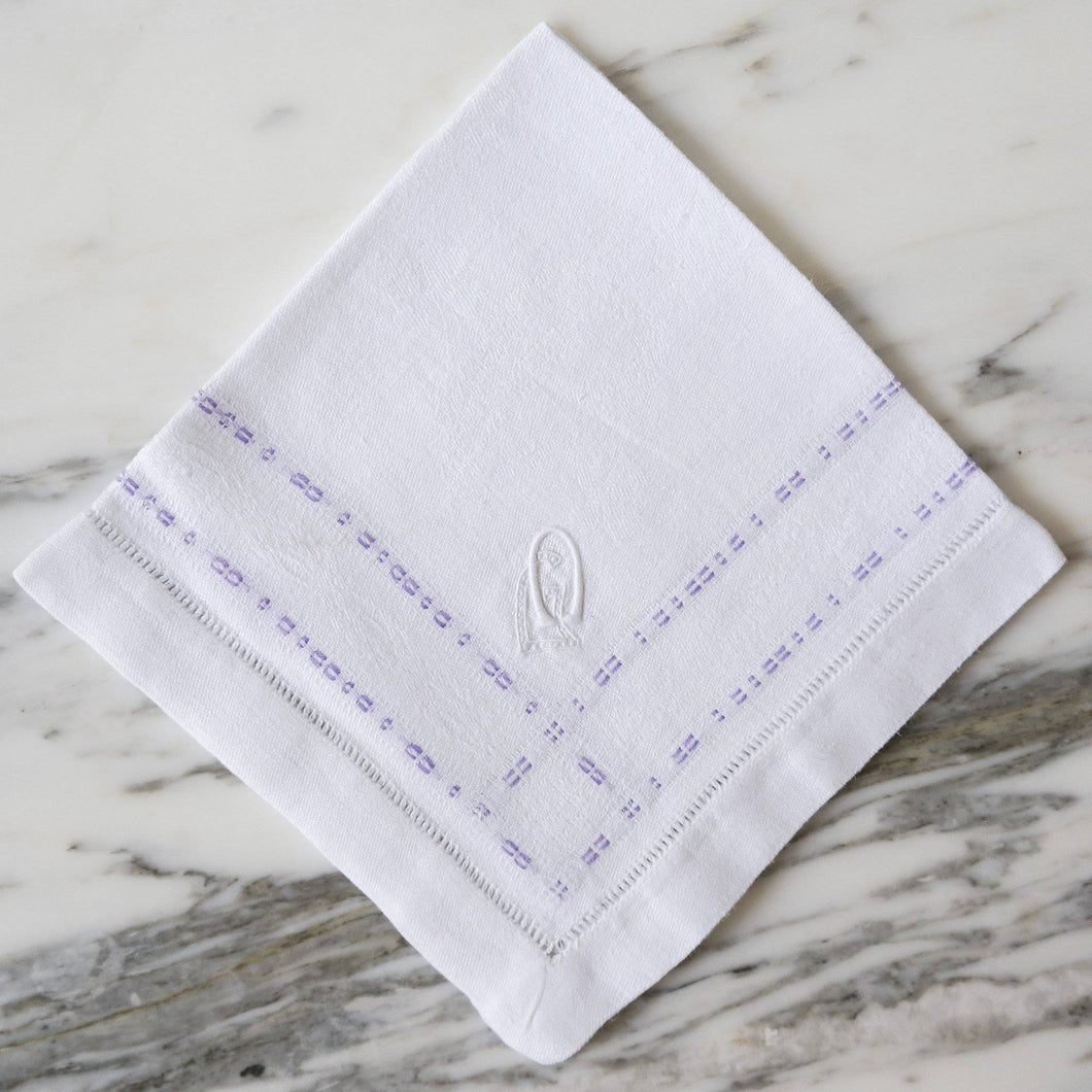 White and Purple Linen Napkins with 'OG' Monogram - La Porte Bonheur
