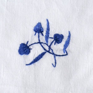 White Linen Cocktail Napkins with Blue Flowers/Berries - La Porte Bonheur