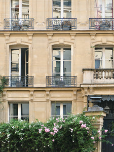 Paris Apartment with Pink Flowers - Paris Print - La Porte Bonheur