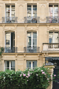 Paris Apartment with Pink Flowers - Paris Print - La Porte Bonheur