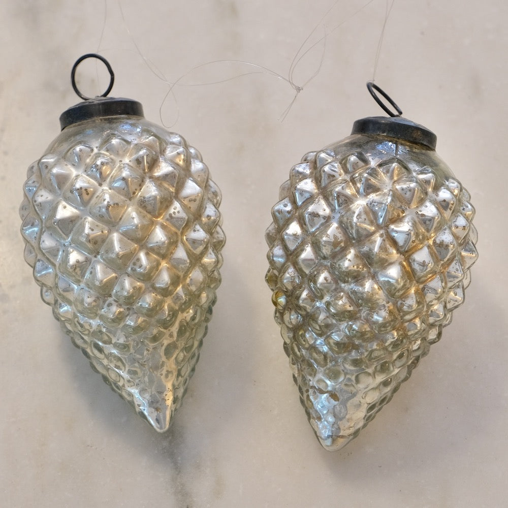 silver pinecone mercury glass ornament
